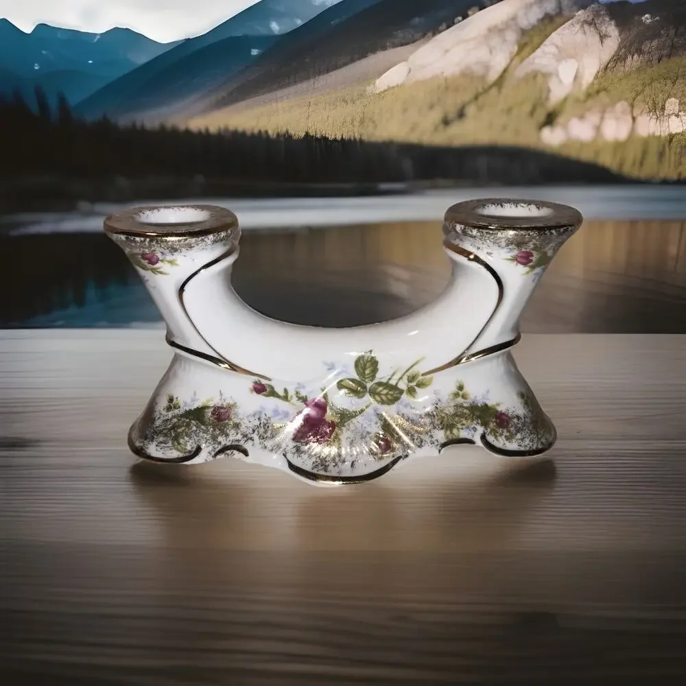 Chodziez Porcelain Candle Stand Poland Majestic Rose Floral Vintage Center Pc